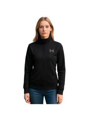 Under Armour fleece zip up branded track jacket rib cuff hem black pink size S